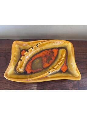 Vintage Maddux Of California Large Ceramic Ashtray #7114 Orange Psychedelic